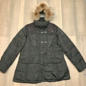 Orvis Jacket Womens Size XL Green Down Fill Nylon Lamb Leather Hunting